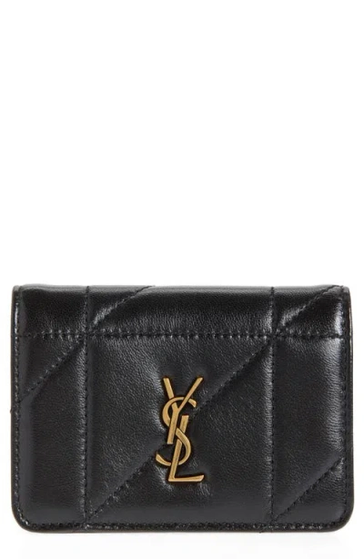 Saint Laurent Jamie Carré Rive Gauche Matelassé Leather Bifold Card Case In Black