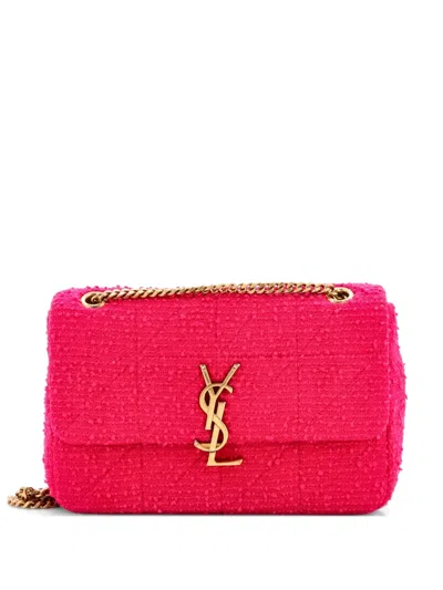 Pre-owned Saint Laurent Jamie Flap Bag Quilted Boucle Tweed Medium Shoulder Bag In Pink