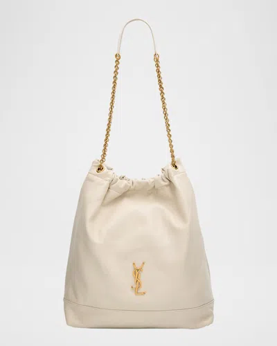 Saint Laurent Jamie Large Pochon Ysl Shoulder Bag In Quilted Lambskin Leather In White