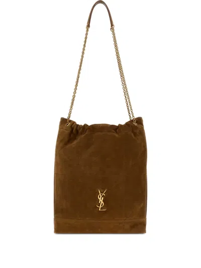 Saint Laurent Brown Suede Jamie Pochon Shoulder Bag In Burgundy