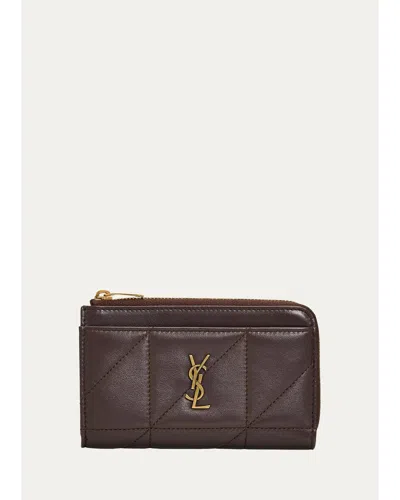 Saint Laurent Jamie Quilted Leather Card Case In Arabica