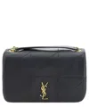 Saint Laurent Leather Shoulder Bag With Metal Cassandre Logo Detail And Stitching On The Front In Black