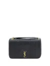 Saint Laurent Leather Shoulder Bag With Metal Cassandre Logo Detail And Stitching On The Front In Nero