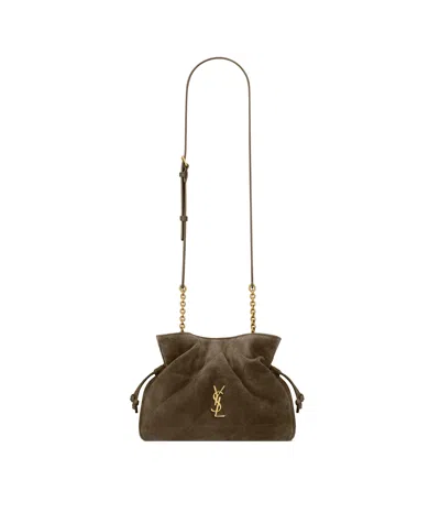 Saint Laurent Jamie Shoulder Pouch In Suede In Green