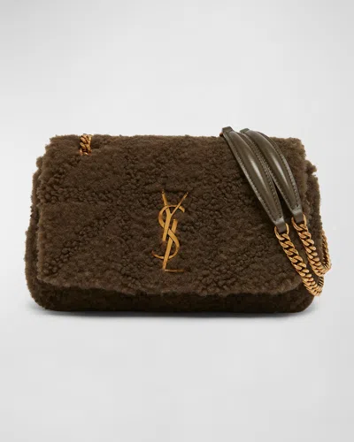 Saint Laurent Jamie Small Ysl Shoulder Bag In Lamb Shearling Fur In Grainy Moss