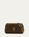 Saint Laurent Jamie Small Ysl Shoulder Bag In Lamb Shearling Fur In Grainy Moss