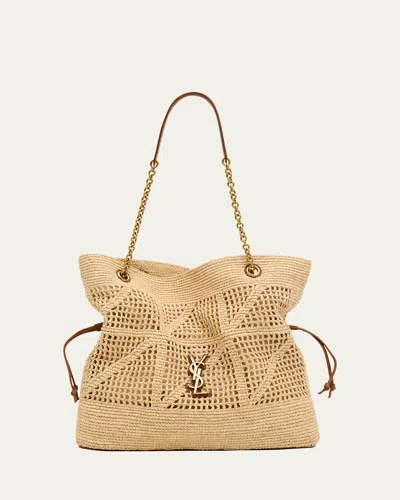 Saint Laurent Jamie Ysl Shopper Tote Bag In Woven Raffia In Beige