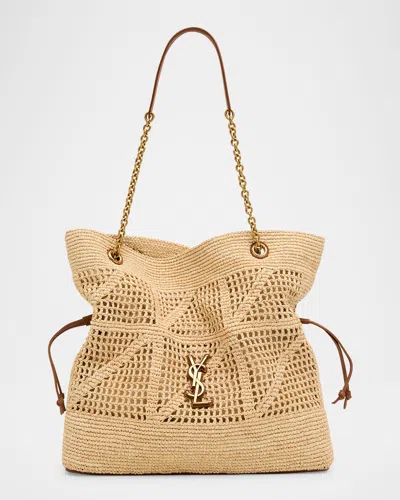 Saint Laurent Jamie Ysl Shopper Tote Bag In Woven Raffia In Sand