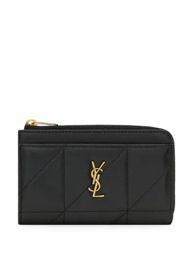 Saint Laurent Jamie Zip Card Case In Lambskin In Black