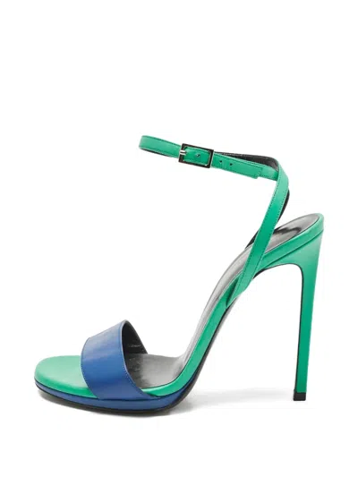 Pre-owned Saint Laurent Jane Leather Ankle-strap Sandals In Blue