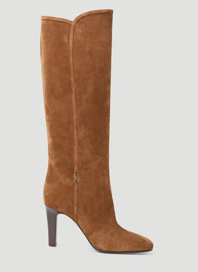 Saint Laurent Jane Suede Boots In Brown