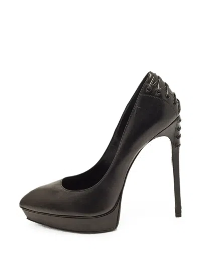 Pre-owned Saint Laurent Janis Lace-up Pumps In Black