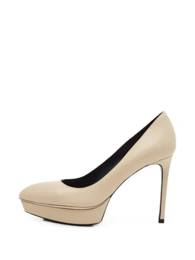 Pre-owned Saint Laurent Janis Leather Heeled Pumps In Neutral