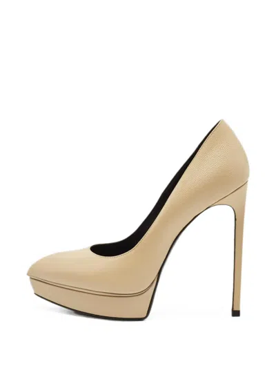 Pre-owned Saint Laurent Janis Platform Pumps In Neutral