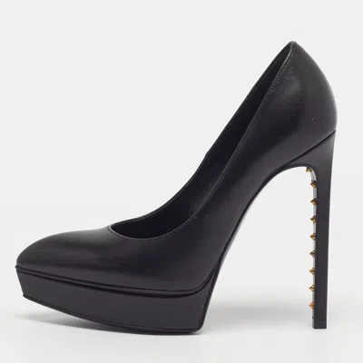 Pre-owned Saint Laurent Janis Size 35 Black Leather Platform Pumps