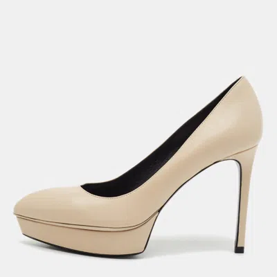 Pre-owned Saint Laurent Janis Size 35 Cream Leather Pointed Toe Platform Pumps In White
