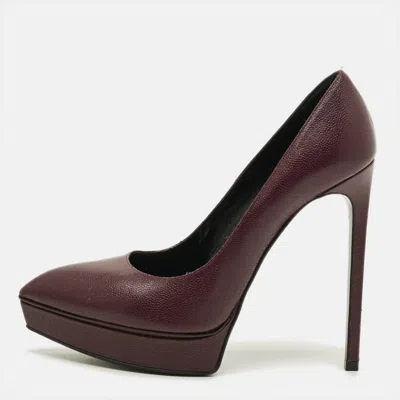Pre-owned Saint Laurent Janis Size 38 Burgundy Leather Platform Pumps