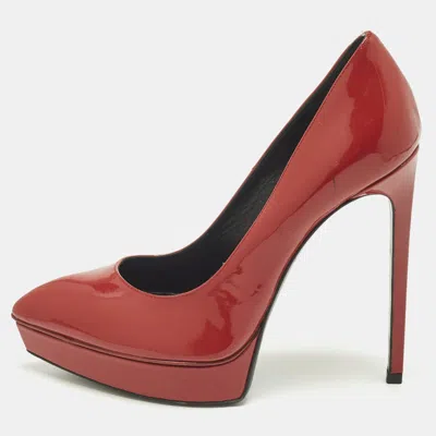 Pre-owned Saint Laurent Janis Size 38 Red Patent Leather Platform Pumps