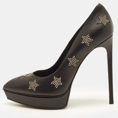 Pre-owned Saint Laurent Janis Size 39 Black Leather Studded Pumps