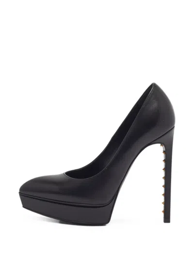 Pre-owned Saint Laurent Janis Studded-heel Pumps In 黑色