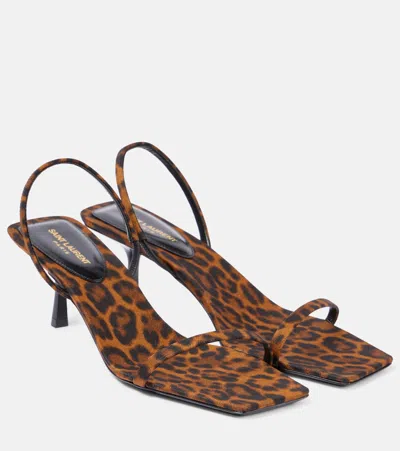 Saint Laurent Jaspe 55 Leopard-print Grosgrain Sandals In Brown