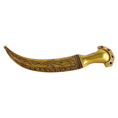 Pre-owned Saint Laurent Jean Louis Scherrer Vintage Massive Oriental Saber Gold Toned Brooch In Brown