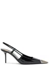 Saint Laurent Jeanne Slingback Pumps In Glazed Leather With Metal Toe Shoes In Black