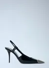 Saint Laurent Jeanne Slingback Pumps In Glazed Leather With Metal Toe Shoes In Black