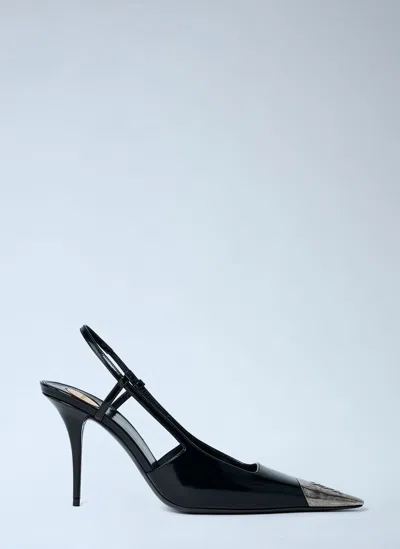 Saint Laurent Jeanne Slingback Pumps In Glazed Leather With Metal Toe Shoes In Black