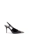 Saint Laurent Jeanne Slingback Pumps In Glazed Leather With Metal Toe Shoes In Black