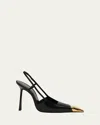 Saint Laurent Jeanne Embellished Glossed-leather Slingback Pumps In Black