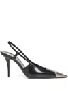 Saint Laurent Jeanne Slingback Pumps In Glazed Leather With Metal Toe Shoes In Black