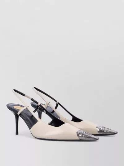 Saint Laurent Jeanne Smooth Leather Slingback Pumps With Square Cap Toe And Silver-tone Detail In White