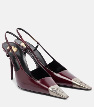 Saint Laurent Jeanne Slingback Pumps In Smooth Leather In Burgundy