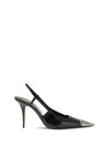 Saint Laurent Stiletto Pumps With Ankle Strap And Metal Cap In Black