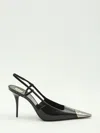 Saint Laurent Jeanne Slingback Pumps In Glazed Leather With Metal Toe Shoes In Black