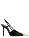 Saint Laurent Slingback Stone 110 Black-gold Pumps In Black