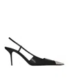 Saint Laurent Jeanne Slingback Pumps In Glazed Leather With Metal Toe Shoes In Black