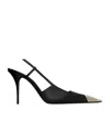 Saint Laurent Jeanne Slingback Pumps In Glazed Leather With Metal Toe Shoes In Black