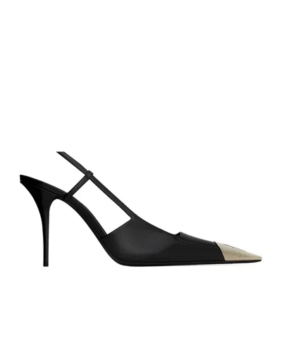Saint Laurent Jeanne Slingback Pumps In Glazed Leather In Black