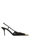 Saint Laurent Jeanne Slingback Pumps In Glazed Leather In Black
