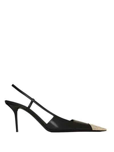 Saint Laurent Jeanne Slingback Pumps In Glazed Leather In Black