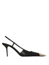 Saint Laurent Jeanne Slingback Pumps In Glazed Leather With Metal Toe Shoes In Black