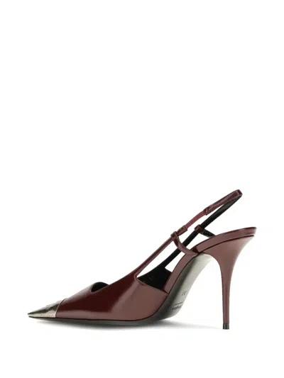 Saint Laurent Jeanne Slingback Pumps In Smooth Leather In Brown