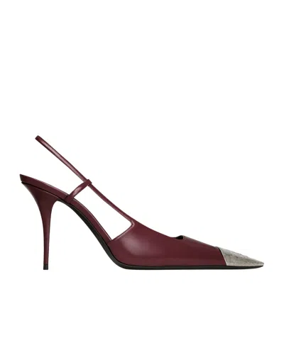 Saint Laurent Jeanne Slingback Pumps In Smooth Leather In Burgundy