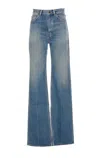 Saint Laurent Women Flared Leg Cotton Jeans In Blue