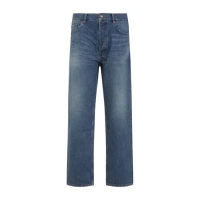 Saint Laurent Mick Long Straight-leg Jeans In Blue