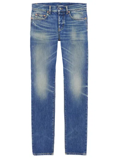 Saint Laurent Straight-leg Distressed Jeans In Hydrangea Blue