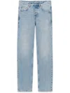 Saint Laurent High Waisted Straight Leg Denim Pants In Tiger/blue Bay