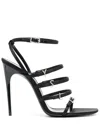 Saint Laurent Black Silk Stiletto Heel Sandals In Black